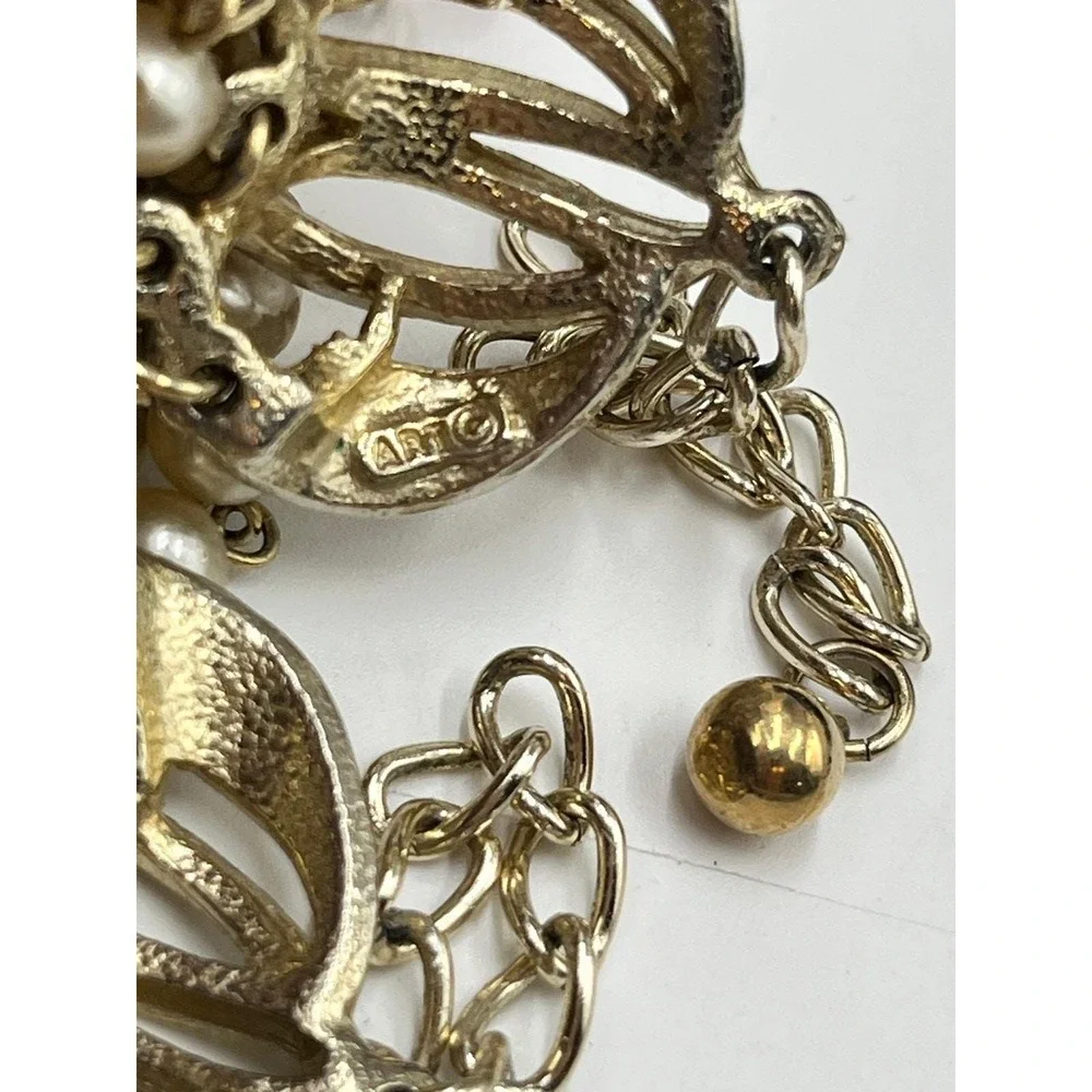 Arthur Pepper ART VintageGold‎ Pearl Red Glass 9 Multi-Strand Statement Necklace